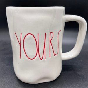 RAE DUNN "YOURS" Red Coffee Cup Mug 16 oz Magenta Artisan Collection Ivory White